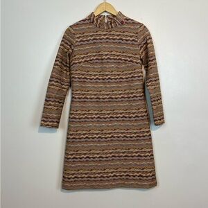 Vintage Toni Todd 1960s Mod Knit Dress Retro Geometric Print Mock Neck